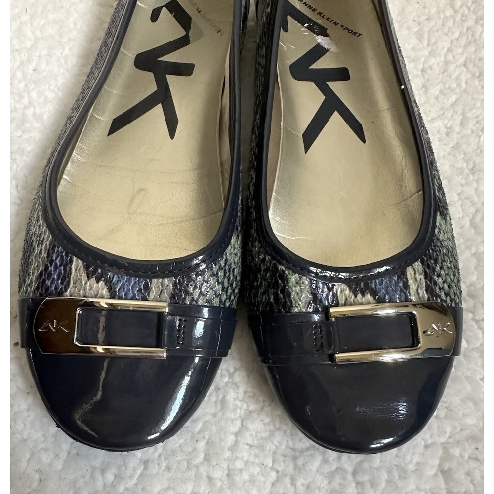 Anne Klein Navy 7.5M Patent Toe/Heel Snakeskin Ballet Flats Comfort Shoe